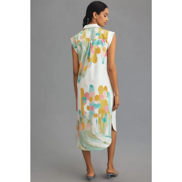 nwt ANTHROPOLOGIE MAEVE sz 2X The Lillian Cap Sleeve shirt dress in mint motif - Picture 3 of 5